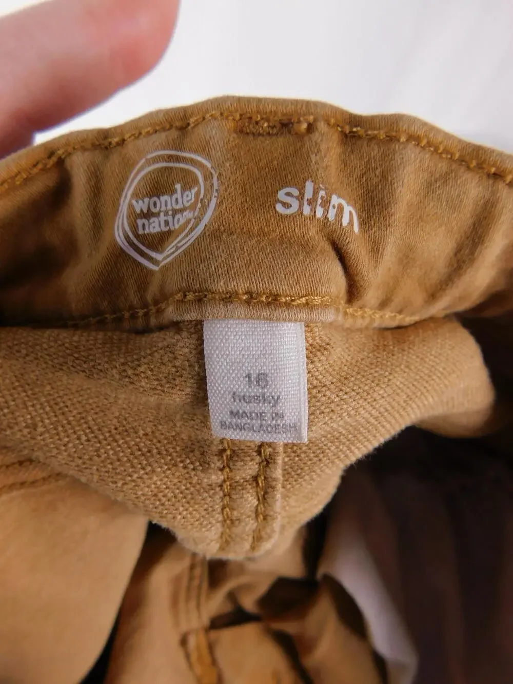 Wonder Nation Pants Boys 16 Husky Brown Slim Chino Twill Stretch Casual Fall